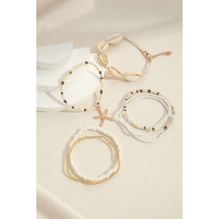 White 7pcs Bohemian Shell Starfish Beaded Bracelets