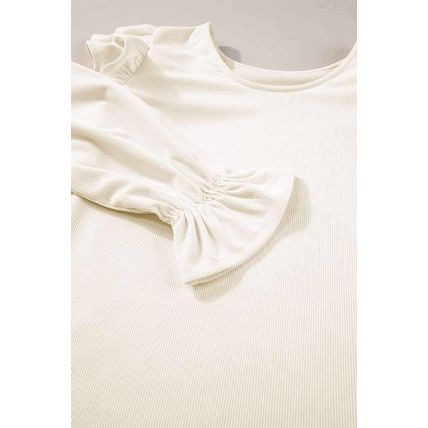 Beige Ruffled Flounce Sleeve Corduroy Blouse