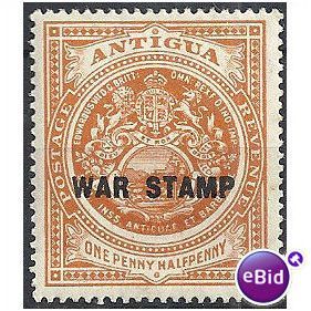 Anigua 1918 SG54 1 1/2d Orange WAR TAX Mounted Mint .