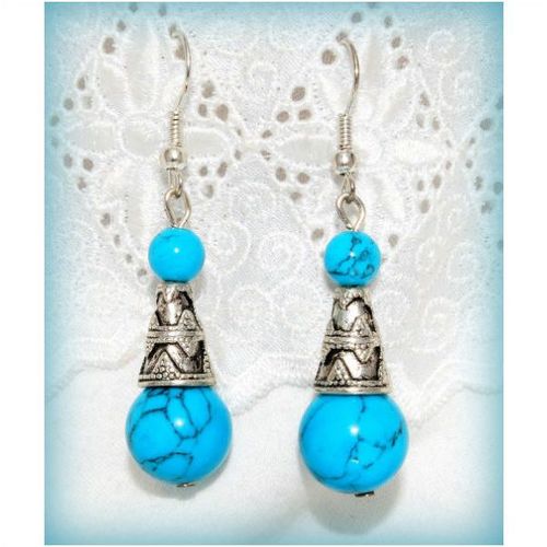 Sale Tibetan Hill Tribe Blue Turquoise Bead Hook Earrings Jewellery 1495