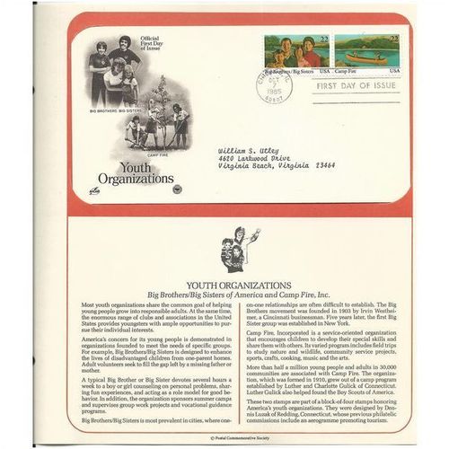 YOUTH ORGANIZATIONS BIG BROTHERS ' OFFICIAL FIRST DAY of ISSUE ' (1985)