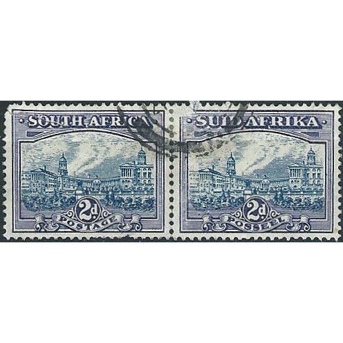 South Africa 1938 SG58 2d Blue & Violet PAIR Used FILLER tear/rub .. ..