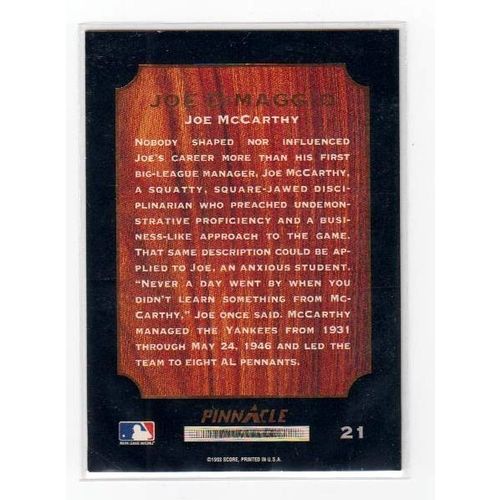 1993 Pinnacle Joe DiMaggio, Joe McCarthy baseball card #21 –HOF - Yankees