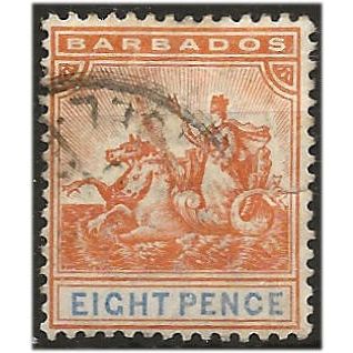 Barbados 1892 SG112 8d Orange & Ultramarine Wmk Crown CA Fine Used . ..