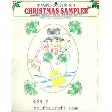Frosty with Holly Stamped Cross Stitch Christmas Sampler 63356