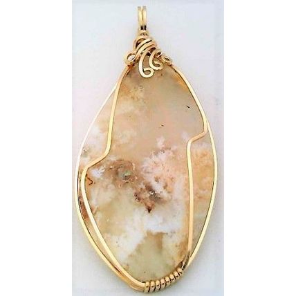 Plume Agate Gold Wire Wrap Gemstone Pendant 30