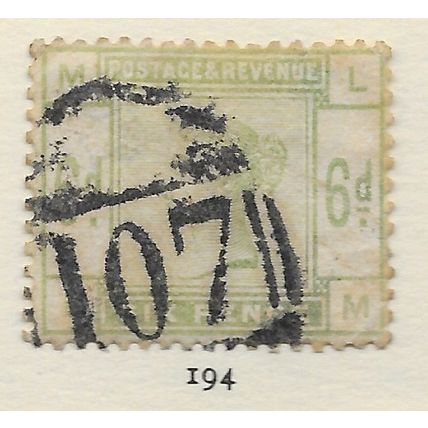 6d QV GB 1884 USED CLASSIC LILAC & GREENS ISSUE SG194 194 SG BRADFORD PMK
