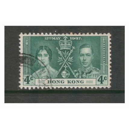 HONG KONG 1937 CORONATION ELIZABETH & GEORGE 4c GREEN SG137 VERY FINE USED