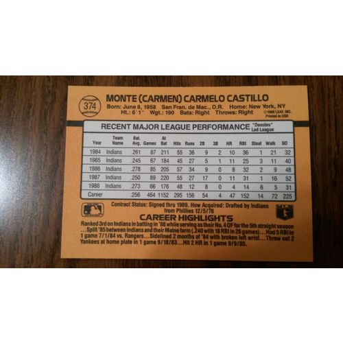 1989 Donrus Card # 374 Carmen Castillo Mint (9) Cleveland Indians