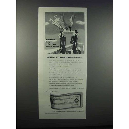 1947 National City Bank Travelers Checks Ad - Angel