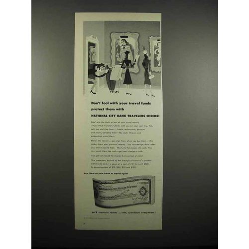 1947 National City Bank Travelers Checks Ad - Protect