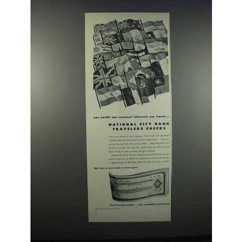 1947 National City Bank Travelers Checks Ad - One World