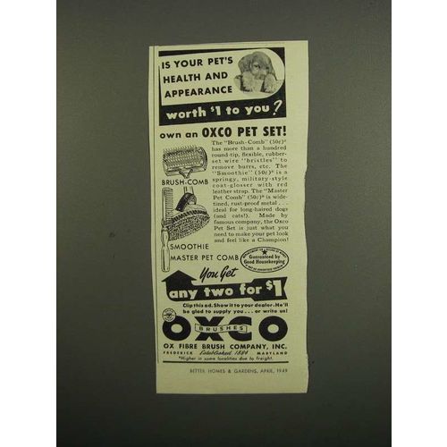 1949 Oxco Pet Set Ad - Brush-Comb, Master Pet Comb