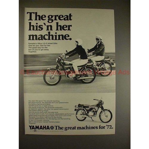1972 Yamaha 100cc LS-2 Motorcycle Ad, His 'n Her!!