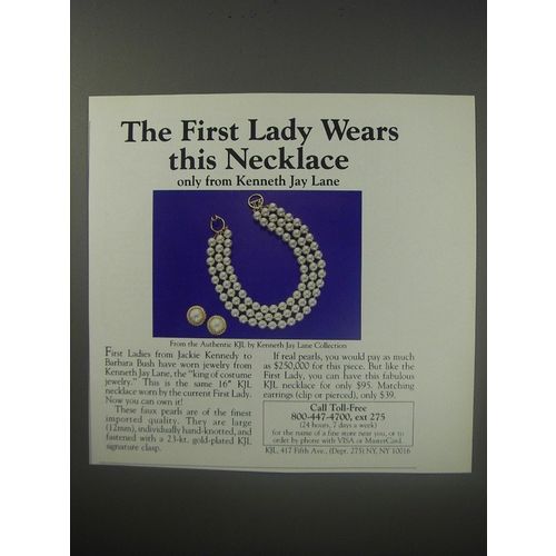 1990 Kenneth Jay Lane Collection Jewelry Ad - The first lady wears this
