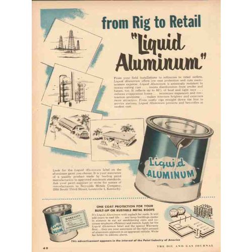 REYNOLDS METALS COMPANY 1954 rig to retail Liquid Aluminum vintage ad