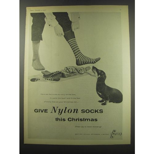 1957 BNS Nylon Ad - Give Nylon socks this Christmas