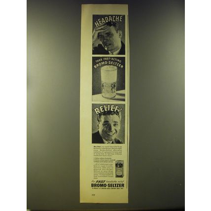 1946 Bromo-Seltzer Medicine Advertisement - Headache take fast-acting