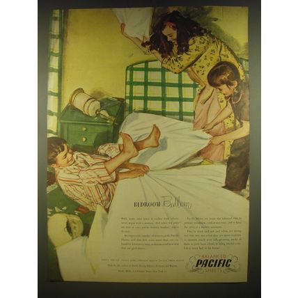 1945 Pacific Balanced Sheets Ad - Bedroom Bedlam