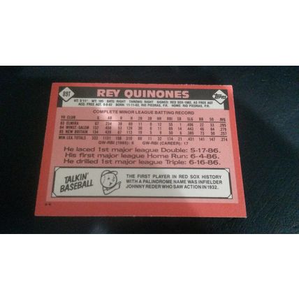 1986 Topps Traded Card # 089T Rey Quinones Excellent (5) Boston Red Sox