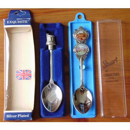 SOUVENIR ENAMELLED SPOONS SILVER PLATE COTSWOLDS & WINDSOR CASTLE total two