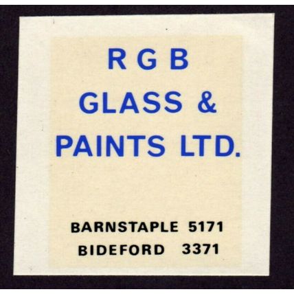 c1950s unused RGB Glass & Paints Barnstaple & Bideford waterslip transfer label