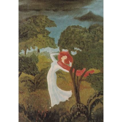 Hallina Walicka Lady In A Park Painting Postcard