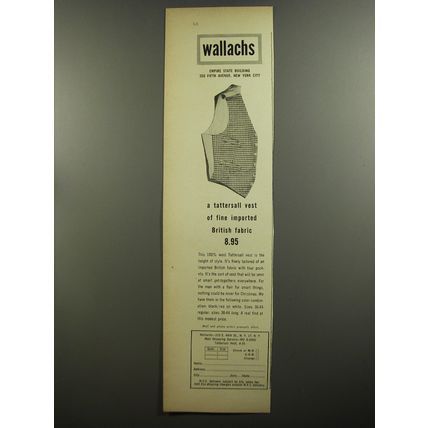 1952 Wallachs Tattersall Vest Ad - A vest of fine imported British fabric