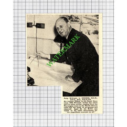Actg W-Cmdr L Cohen RAFVR Air Liason Officer WW2 - 1944 Small Cutting