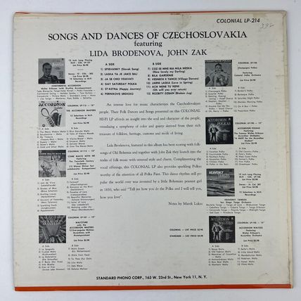 Lida Brodenova, John Zak – Songs And Dances From Czechoslovakia Vinyl LP LP-214