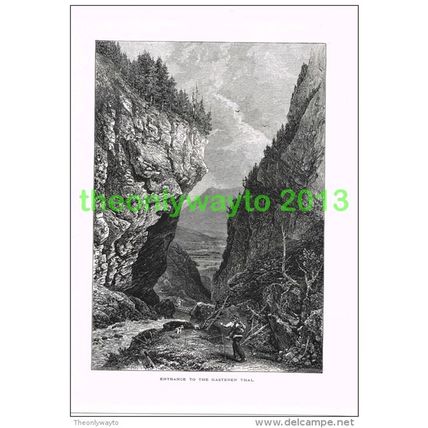 ENTRANCE TO THE GASTEREN THAL, SWITZERLAND, Book Illustration (Print) c1875