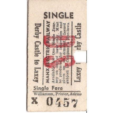 Manx Electric Railway Edmondson Ticket - Derby Castle to Laxey