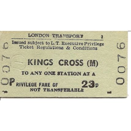 London Transport Edmondson Privilege Ticket - Kings Cross (M) - 23p.