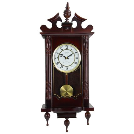 Bedford Clock Collection Classic 31 Inch Chiming Pendulum Wall Clock in Cherr...