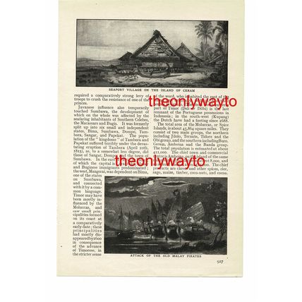 SEAPORT VILLAGE, CERAM & OLD MALAY PIRATES, Indonesia, Book Illustration, c1907