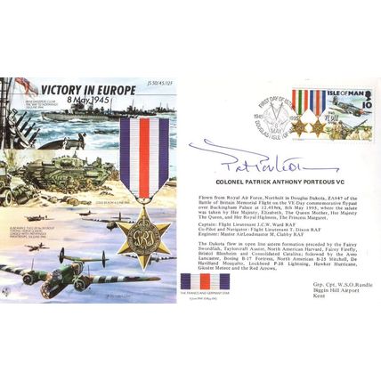 Col Patrick Porteous Victoria Cross WW2 Victory In Europe Hand Signed FDC