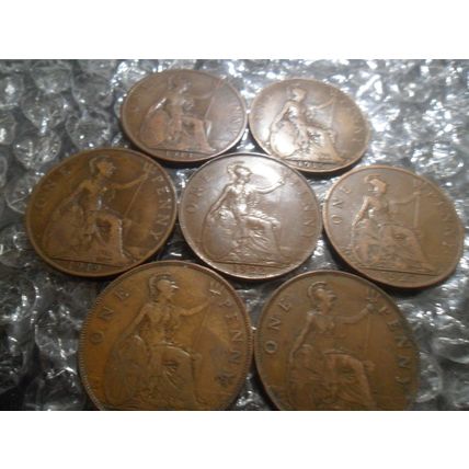 Bulk lot of George V pennies - 7 coins.