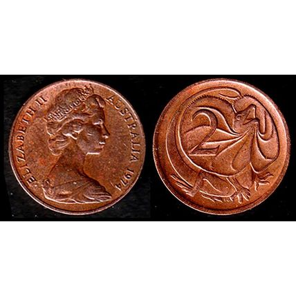 Australia Two Cent 1974 Used Coin Frilled neck-lizard 2c QE II