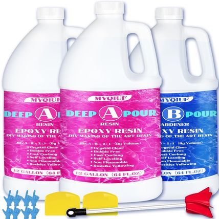 Deep Pour Epoxy Resin, 1.5 Gallon 2-4" Pour Depths Epoxy Resin Kit Crystal Clear