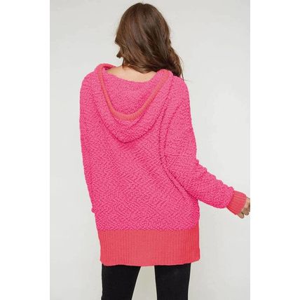 Rose Loose Popcorn Textured Hooded Sweater