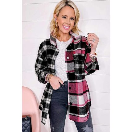 Black Plaid Colorblock Loose Shacket