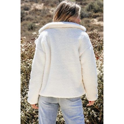 Beige Faux Fur Button Pocketed Lapel Collar Jacket