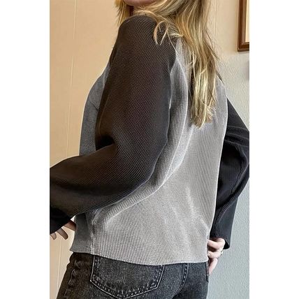 High Waffle Knit Colorblock Star Patch Graphic Raglan Top