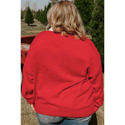 Fiery Red Merry Graphic Christmas Plus Size Sweater