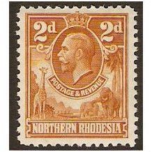 Northern Rhodesia KGV 1925 2d Yellow Brown Mounted Mint MM SG 4 Stamp giraffe