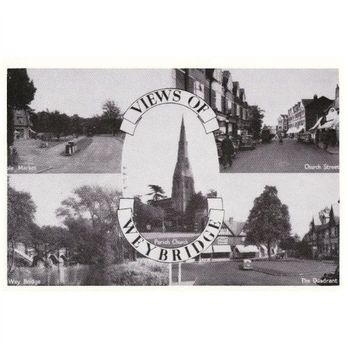 Postcard Multiview WEYBRIDGE Surrey Quadrant Church St River Wey Market