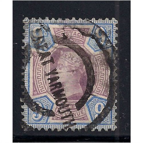 GB 1887 - 92 QV 9d Jubilee Great Yarmouth Pmk SG 209 used stamp ( R427 )
