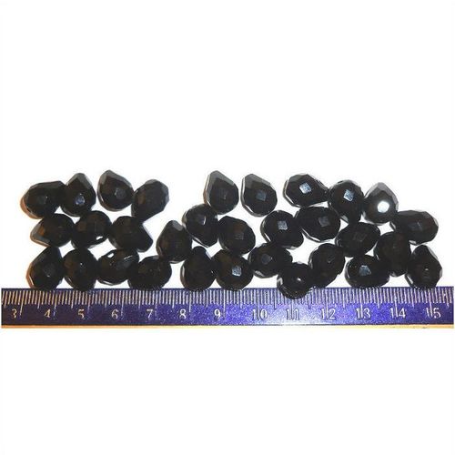 BEADS #003 lot of 30 black facet fire polished pear shaped glass pieces drilled