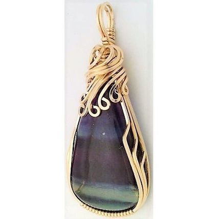 Rainbow fluorite Gold Wire Wrap Gemstone Pendant 3