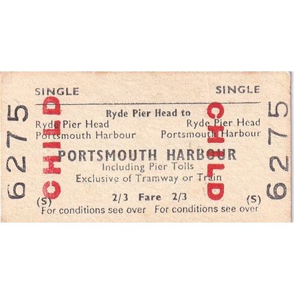 RYDE PIER HEAD Isle of Wight - PORTSMOUTH HBR 1969 Railway/Ferry Ticket BRB 6257